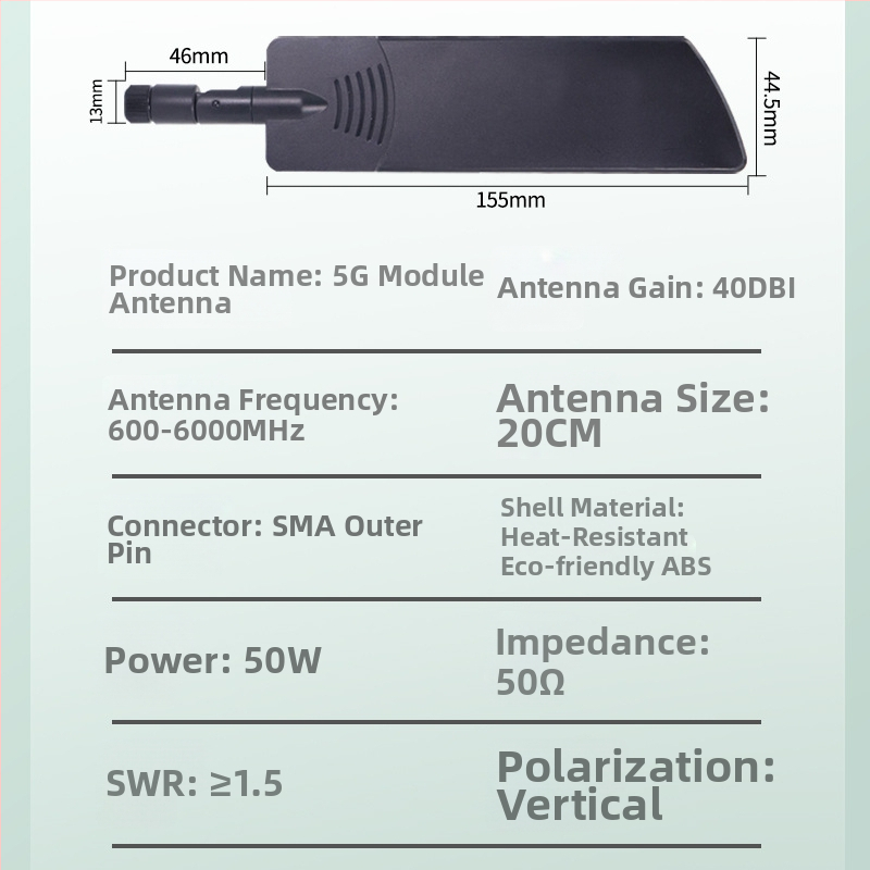 Omnidirektívna 5G sklápateľná lepidová tyčová anténa, 40 dBi, rozsah 600-6000 MHz, 50 Ω, SMA rozhranie