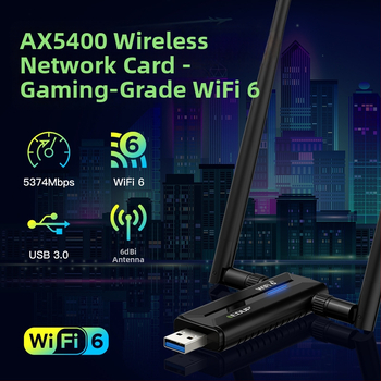 EDUP USB Wi‑Fi 6 karta, 5374M, trojpásmová, podpora 6 GHz, externá anténa pre príjem AP