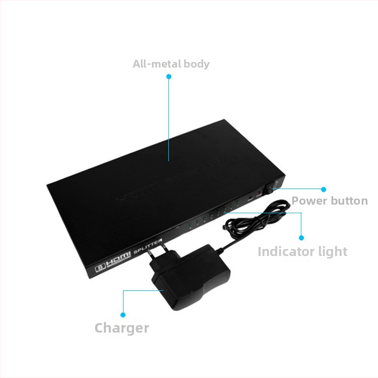 HDMI splitter 1x8 – podpora 4K/2K, HDMI vstup, model 1X8 HDMI SPLITTER