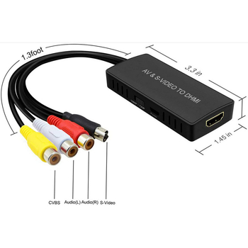 AV/S-Video na HDMI konverter — HDMI izlaz 1080P, AV i S-Video ulazi, podrška upravljanja napajanjem, daljinsko buđenje nije podržano