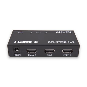 HDMI elosztó 1x2 – 4K támogatás, átviteli távolság 5-10 m, sávszélesség 3.4 Gbps, tápegység 500 mA