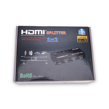 HDMI elosztó 1x2 – 4K támogatás, átviteli távolság 5-10 m, sávszélesség 3.4 Gbps, tápegység 500 mA