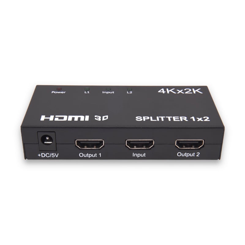 HDMI elosztó 1x2 – 4K támogatás, átviteli távolság 5-10 m, sávszélesség 3.4 Gbps, tápegység 500 mA