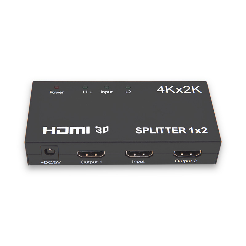HDMI elosztó 1x2 – 4K támogatás, átviteli távolság 5-10 m, sávszélesség 3.4 Gbps, tápegység 500 mA