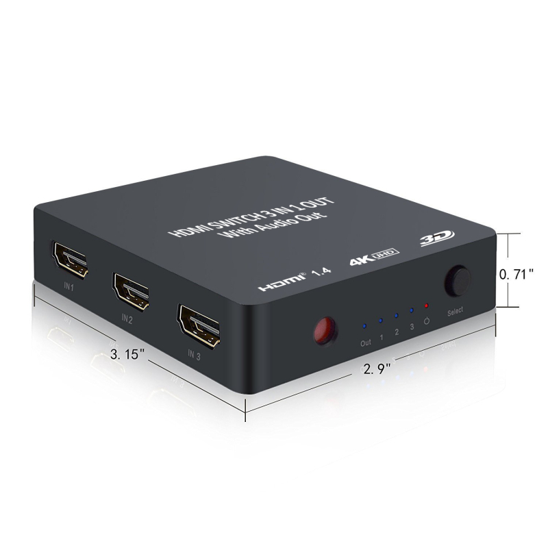 HDMI prekidač s audioskim ekstraktom, 3 ulaza 1 izlaz, 4K30Hz, GV-S301I, OEM dostupan
