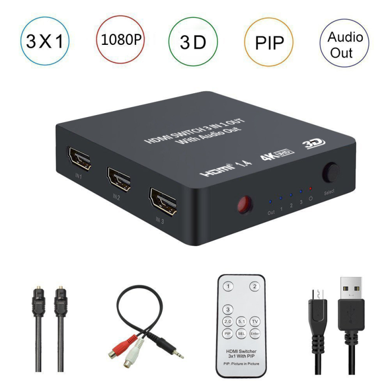 HDMI prekidač s audioskim ekstraktom, 3 ulaza 1 izlaz, 4K30Hz, GV-S301I, OEM dostupan