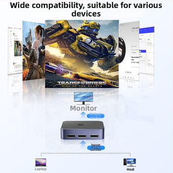 DP videókapcsoló, 4K 144 Hz, DP 1-in 3-out, 5 m átviteli távolság, 32,4 Gbps sávszélesség, 5V tápegység