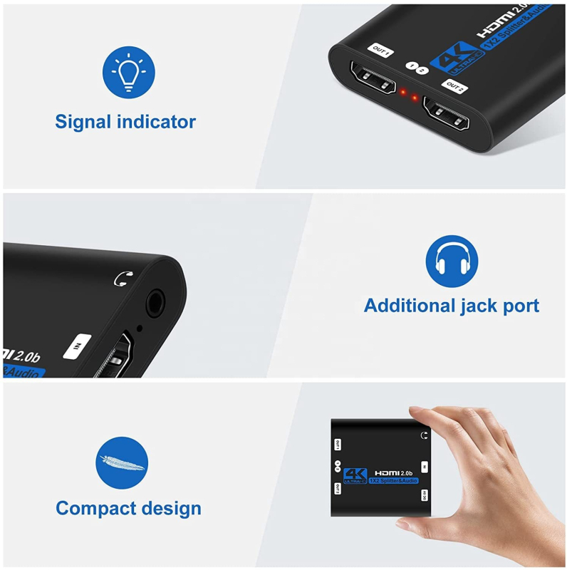 HDMI 2.0b 1x2 osztó, hanggal, 4K60Hz HDR, HDCP2.2