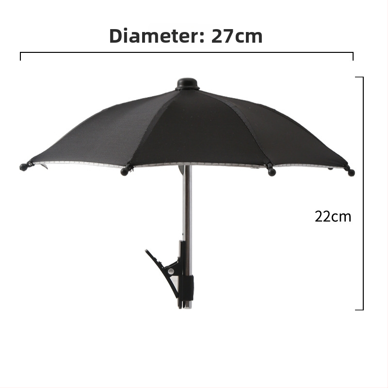 Yushun mini kišobran za bicikl s klipom za telefon - 8 čeličnih rebara, poliester 170T, UV zaštita PA++, ručno otvaranje i zatvaranje, plastična drška