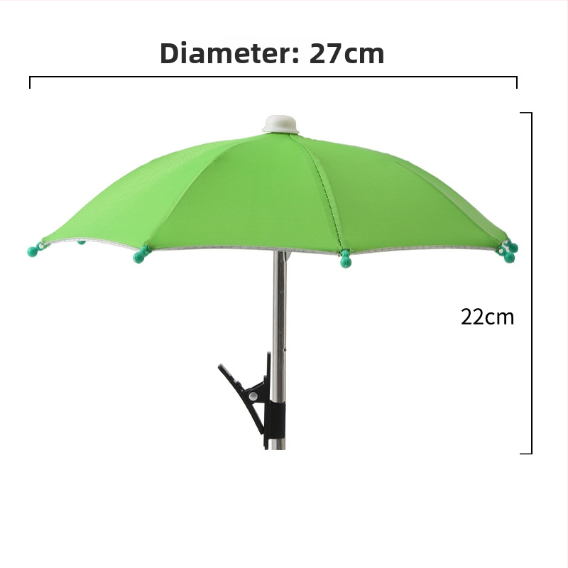 Yushun mini kišobran za bicikl s klipom za telefon - 8 čeličnih rebara, poliester 170T, UV zaštita PA++, ručno otvaranje i zatvaranje, plastična drška