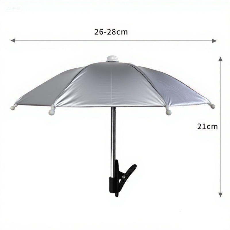 Yushun mini kišobran za bicikl s klipom za telefon - 8 čeličnih rebara, poliester 170T, UV zaštita PA++, ručno otvaranje i zatvaranje, plastična drška