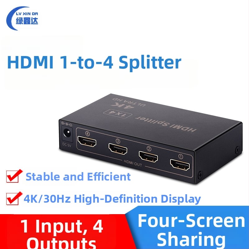 HDMI splitter Green xinda, 1 intrare / 4 ieșiri, video și audio 4K, model LXD-zhq003