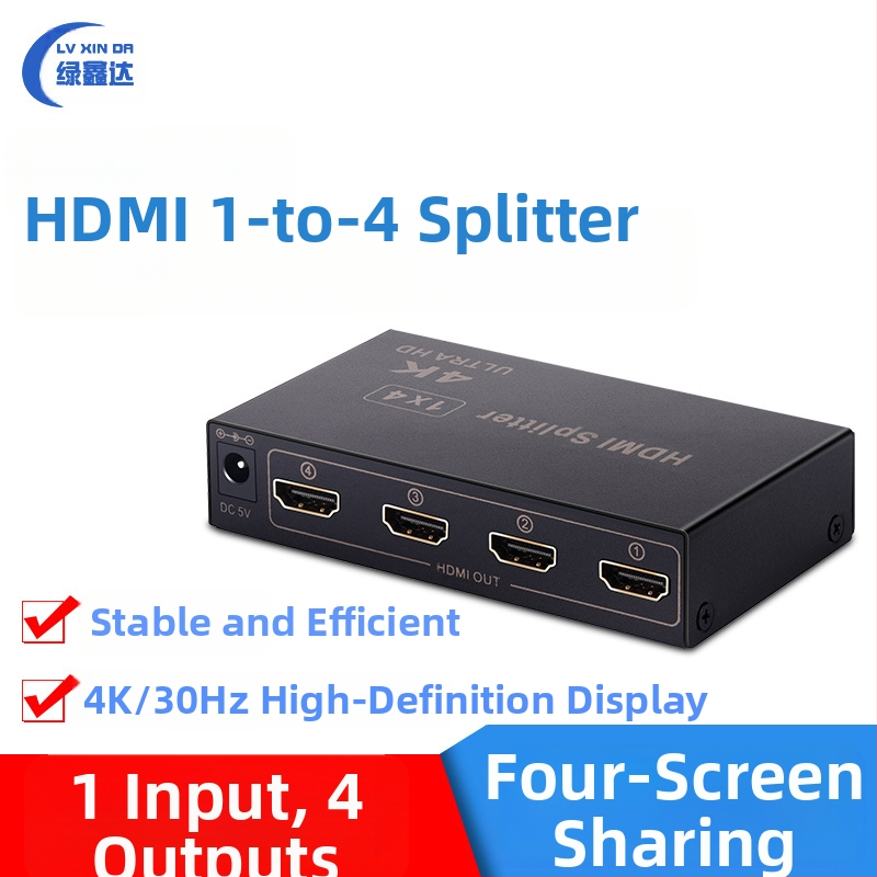 HDMI splitter Green xinda, 1 intrare / 4 ieșiri, video și audio 4K, model LXD-zhq003