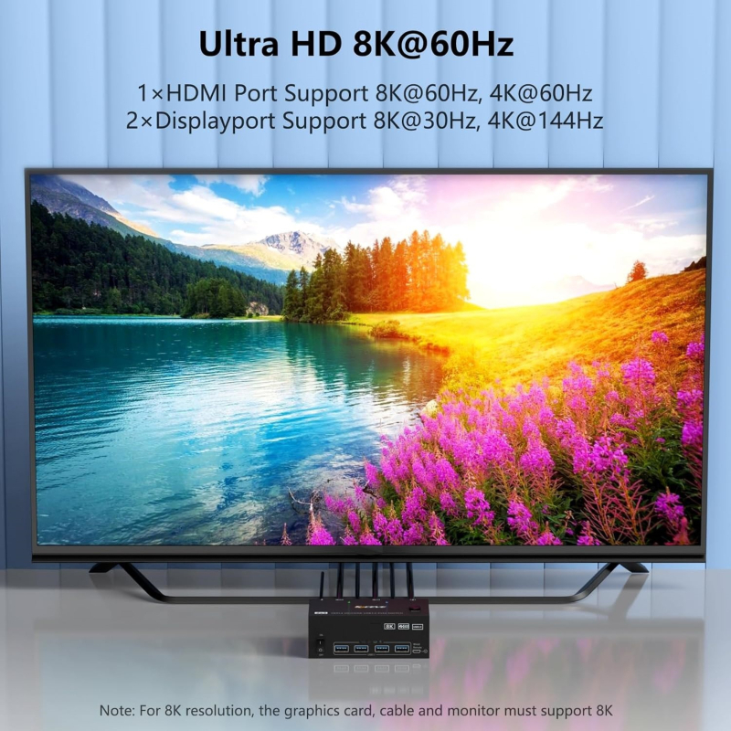 KCEVE KC-KVM203DH-2 KVM prekidač s 2 ulaza i 3 izlaza — USB 3.0, HDMI/DP, HDMI 8K60Hz/4K60Hz, DP 8K30Hz/4K144Hz