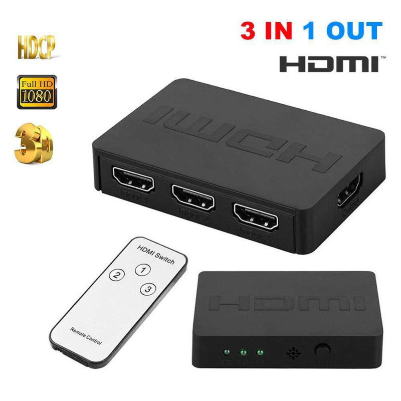 HDMI preklopnik s 3 ulaza i 1 izlaz, daljinsko upravljanje, 1080p, upravljanje napajanjem