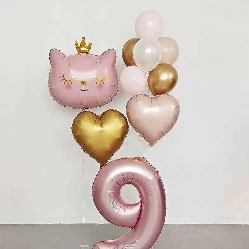 Balon od aluminijske folije s likom mačke i krunom, korejskog stila, rekviziti za fotografije za bebinu rođendan