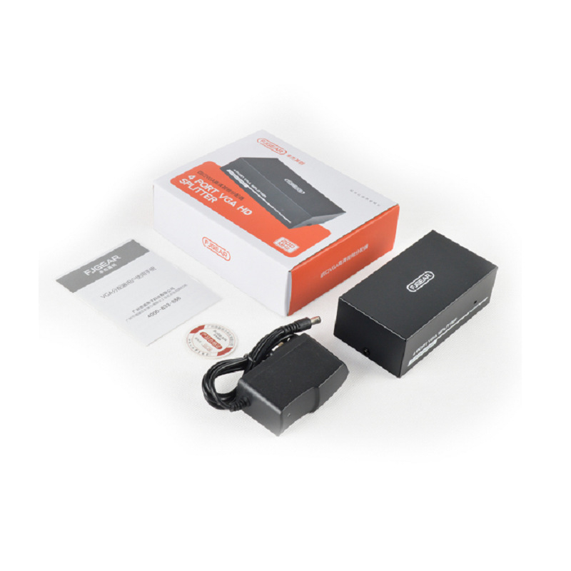 VGA elosztó/splitter 2004, 200MHz, 4 monitor egyetlen gazdától, VGA bemenet/kimenet, 22V tápegység