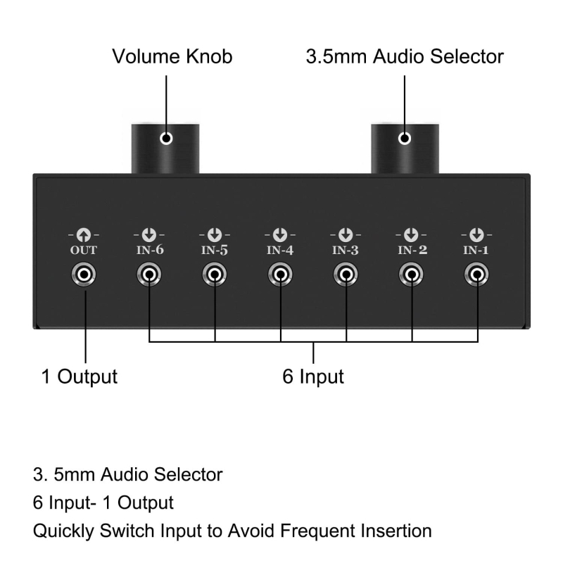CACONV CA-6-1 6-u-1 audio prekidač/pojačalo za 3,5 mm stereo kanale R/L