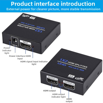 HDMI rozdeľovač 1x2, prenosová vzdialenosť 20 m, šírka pásma 480 Mbps, napájanie 5V1A (model OZF4)