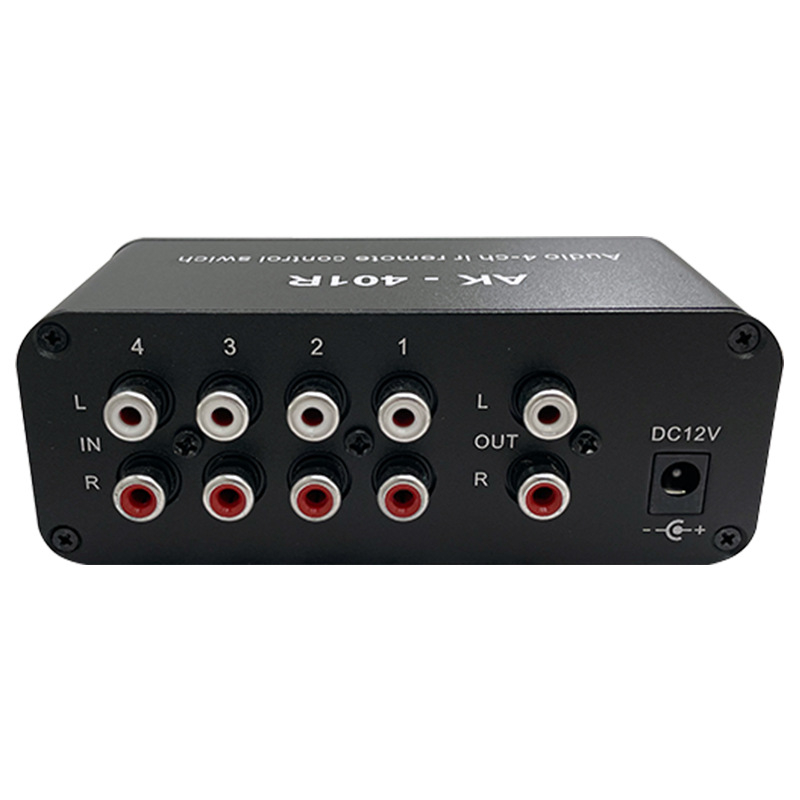 Oxygen AK-401R dvokanalni stereo audio prekidač s daljinskim upravljanjem, 4-u-1 RCA izlaz, podrška svih sustava, buđenje daljinskim upravljačem, upravljanje napajanjem