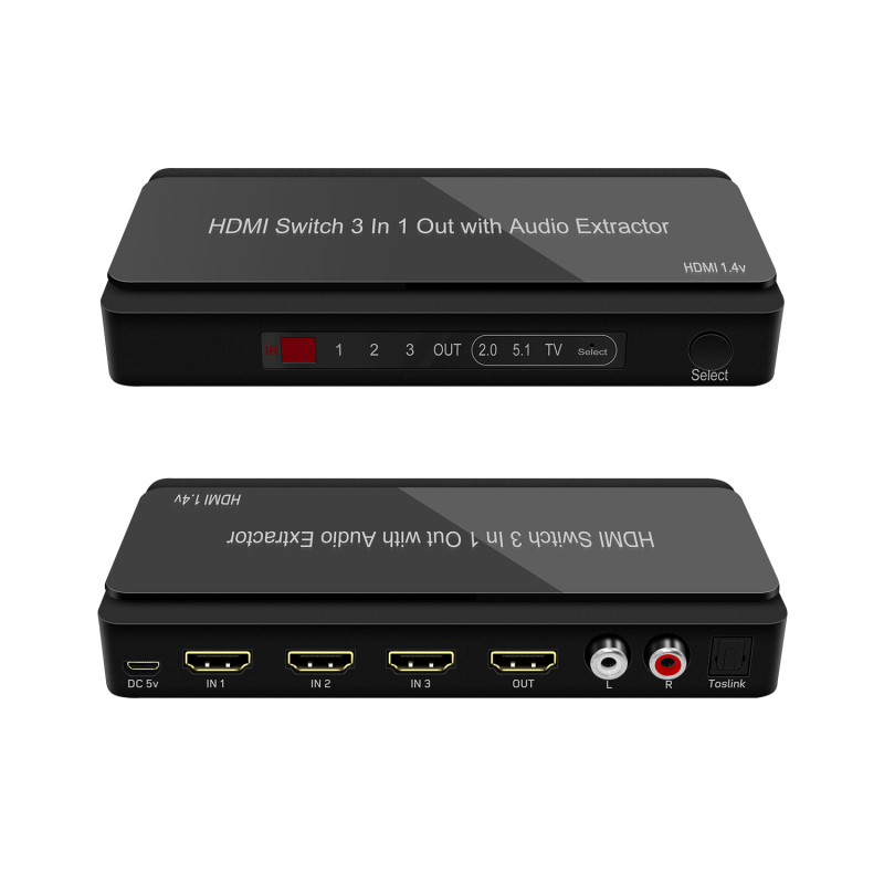 HDMI audio prekidač i splitter, 4K30Hz, 3-u-1 ulaz/izlaz uz ekstrakciju zvuka