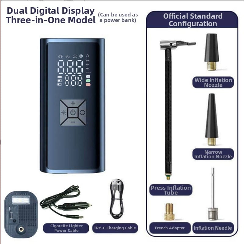 Електрически мобилен автомобилен компресор за гуми | безжична мини помпа, 12V, 120W, 35 л/мин, цифров дисплей