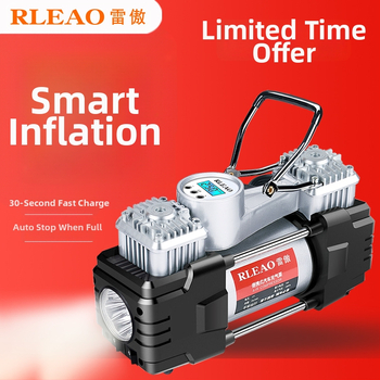 Двуцилиндров автомобилен помпа за гуми, 12V, 180W, 70 л/мин, над 20 мин непрекъсната работа, цифров дисплей