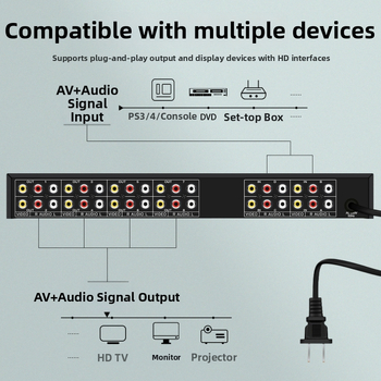 AV distribútor prepínač 4x8, 4 vstupy, 8 výstupov, šírka pásma 200M, dosah 100 m, napätie 220V 50Hz