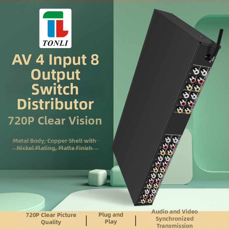 AV distribútor prepínač 4x8, 4 vstupy, 8 výstupov, šírka pásma 200M, dosah 100 m, napätie 220V 50Hz