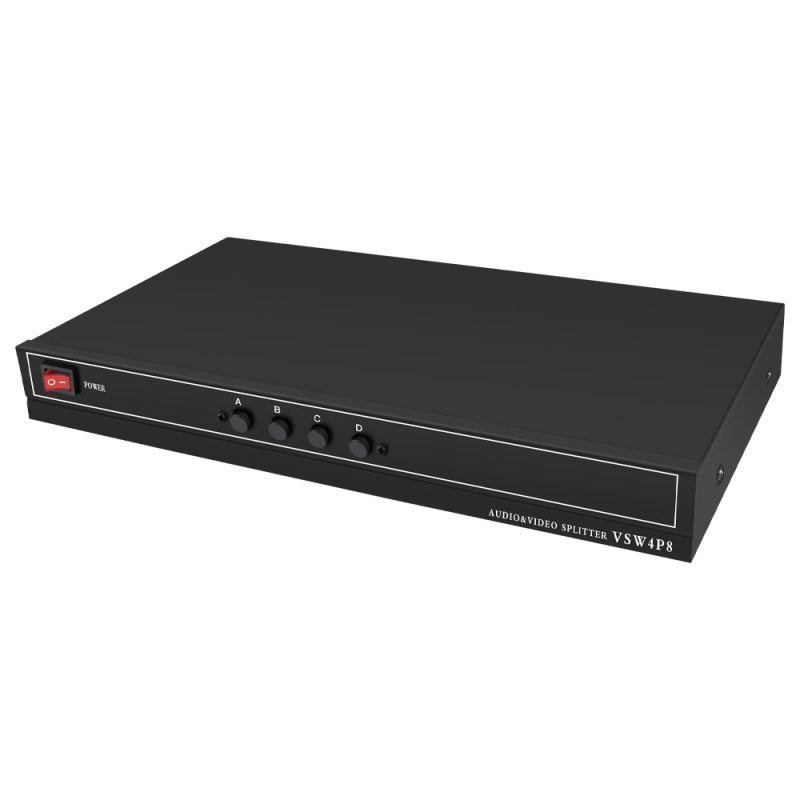 AV elosztó kapcsoló 4x8, 4 bemenet, 8 kimenet, 200M sávszélesség, 100 m átviteli távolság, 220V 50Hz