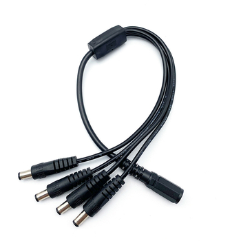 Prilagođeni DC12V kabel za napajanje CCTV: razdjelnik 1 na 4, DC5521 ženski–muški konektori, 2-žilni bakreni vodovi, PVC omotač