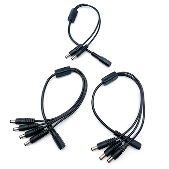 Prilagođeni DC12V kabel za napajanje CCTV: razdjelnik 1 na 4, DC5521 ženski–muški konektori, 2-žilni bakreni vodovi, PVC omotač