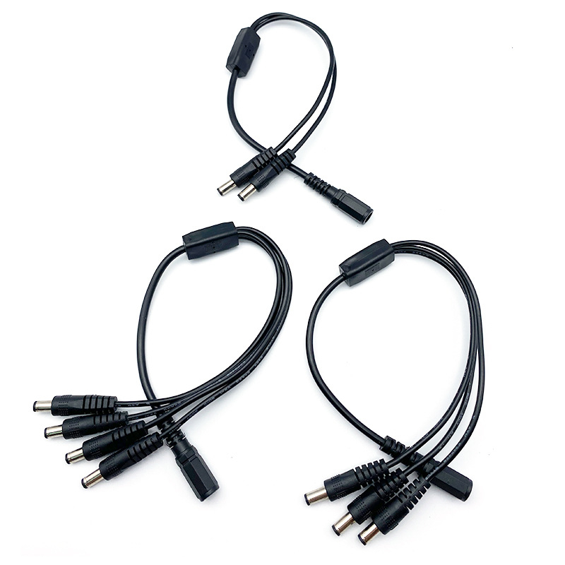 Prilagođeni DC12V kabel za napajanje CCTV: razdjelnik 1 na 4, DC5521 ženski–muški konektori, 2-žilni bakreni vodovi, PVC omotač