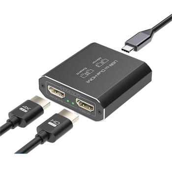 Type-C către HDMI splitter cu 2 ieșiri HDMI 4K, USB 3.0 intrare, cablu de 5 m