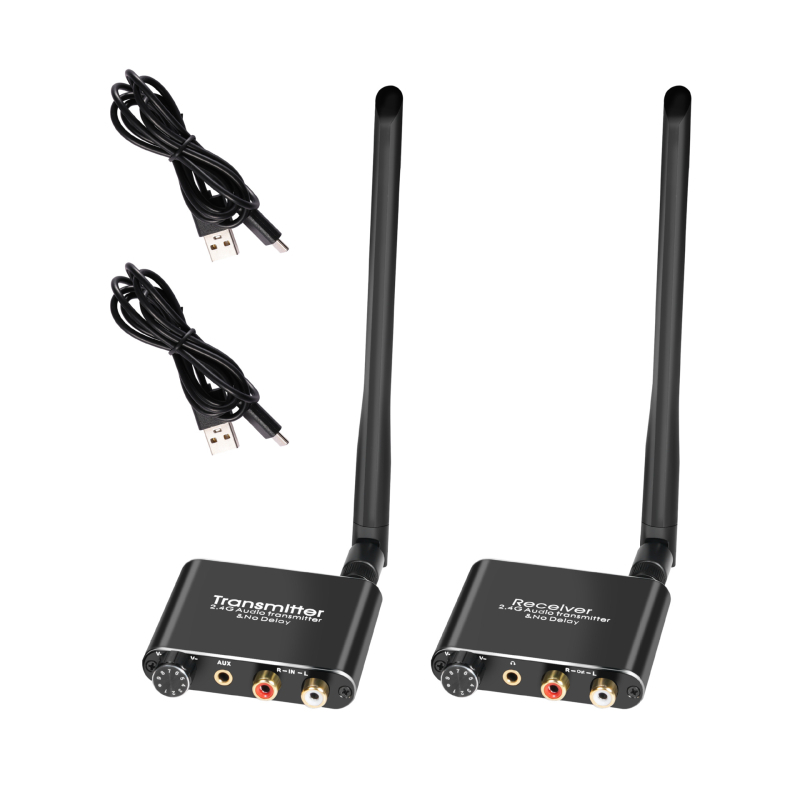 Kit transmisie/recepție audio 2.4G, fără întârziere, 50 m rază, 1080P, include transmisor, receptor, manual și cablu USB