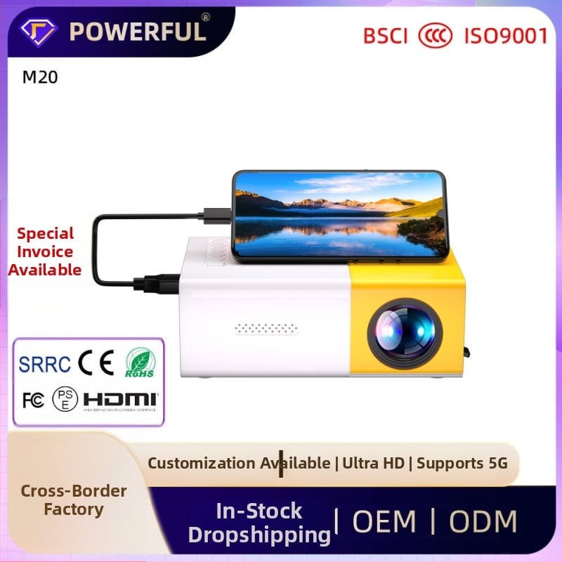 Qiangpu Prijenosni projektor | Kućni mini projektor, Razlučivost 480P (720x480), Jas 30, Snaga ≤24W