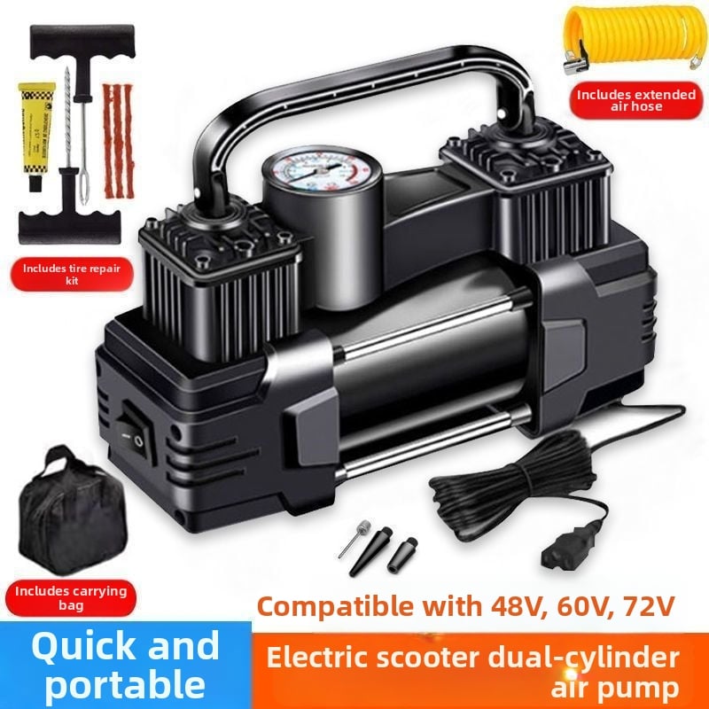 Електрическа помпа за автомобили, двойна цилиндрова, 220W, 12V, презареждаща се, цифров дисплей