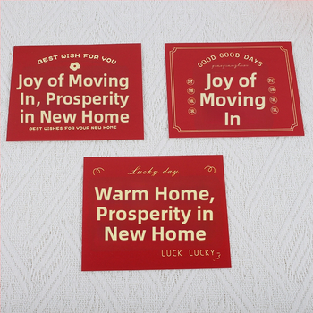 Pozdravná karta k novej adrese a otvoreniu firmy – papier, tlač, jednoduchý a moderný štýl, ručne písaný požehnávací odkaz a darčeková obálka