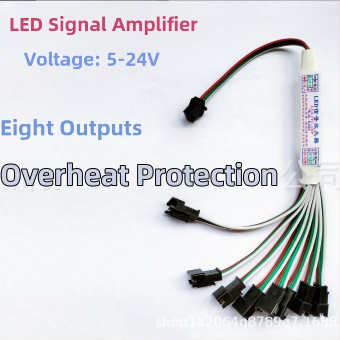 LED TTL pojačivač signala, 8-kanalni, 3P priključak, model LED-TTL-AMP-8, napon 5–24V