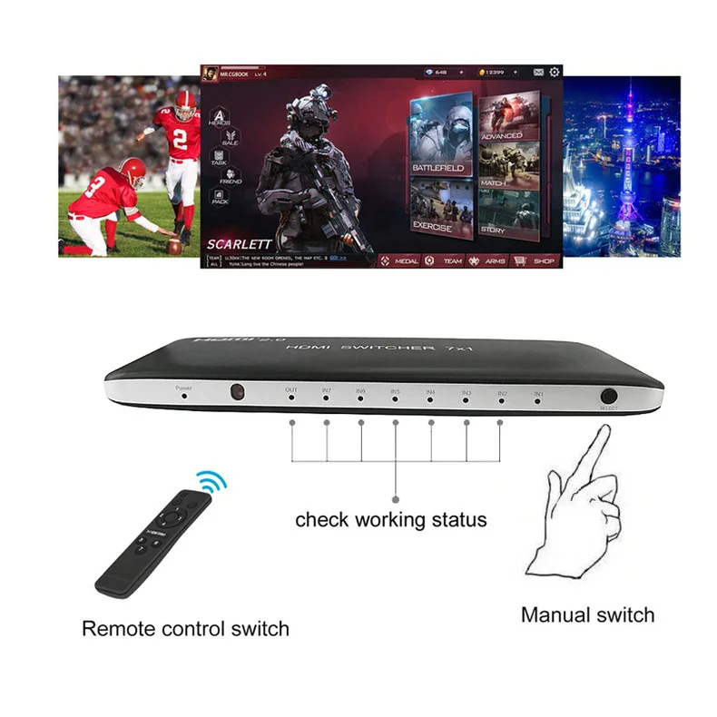 HDMI 2.0 4K60Hz 7x1 prekidač za distribuciju videa
