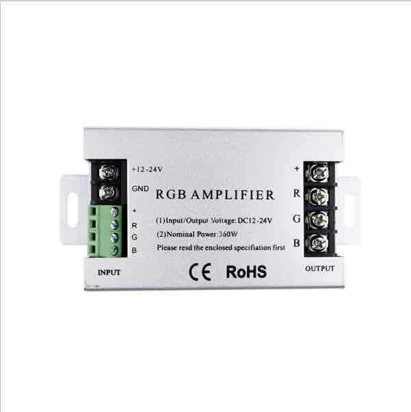 LED RGB trakasti pojačivač, aluminijsko kućište 360W, 12–24V, 30A raspon, žično spajanje, IP20
