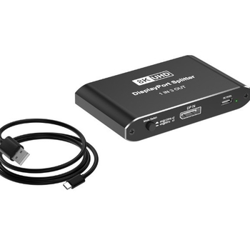 DP osztó 1 bemenet 3 kimenet, DP1.4, 8K60Hz, Támogatja a háromkijelzős kijelzőt (tükrözés vagy kiterjesztés), Modell HS-313