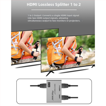 HDMI elosztó 1x2 HDMI bemenet/kimenet (Model HY-B022, 18G sávszélesség, 10m továbbítás, 5V1A tápegység)