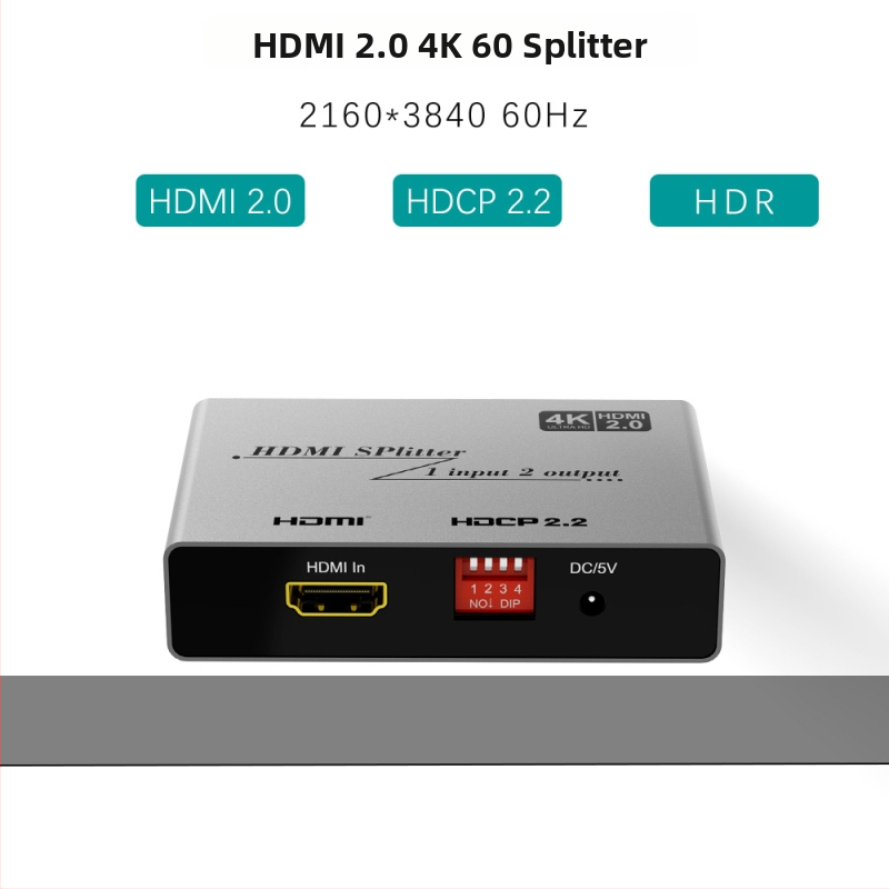 HDMI elosztó 1x2 HDMI bemenet/kimenet (Model HY-B022, 18G sávszélesség, 10m továbbítás, 5V1A tápegység)