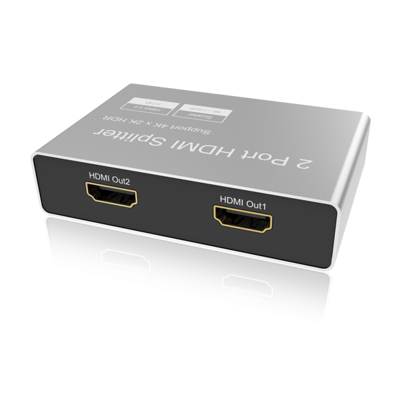 HDMI elosztó 1x2 HDMI bemenet/kimenet (Model HY-B022, 18G sávszélesség, 10m továbbítás, 5V1A tápegység)