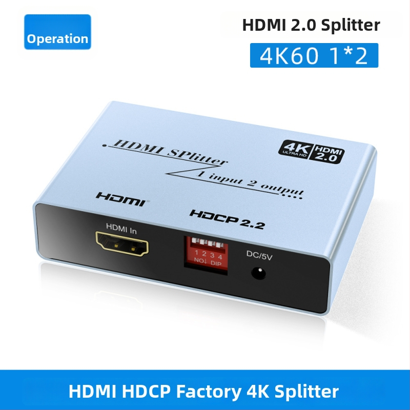HDMI elosztó 1x2 HDMI bemenet/kimenet (Model HY-B022, 18G sávszélesség, 10m továbbítás, 5V1A tápegység)