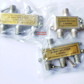 Káblový televízny rozdeľovač, 1 vstup, 3 výstupy, rozsah 5–900 MHz, 3‑cestný dizajn