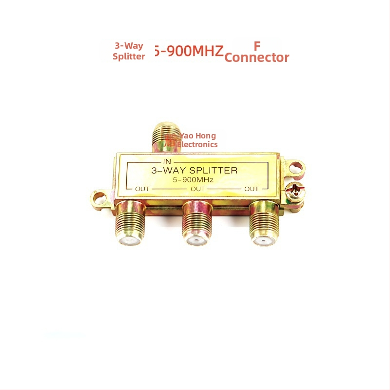 Káblový televízny rozdeľovač, 1 vstup, 3 výstupy, rozsah 5–900 MHz, 3‑cestný dizajn
