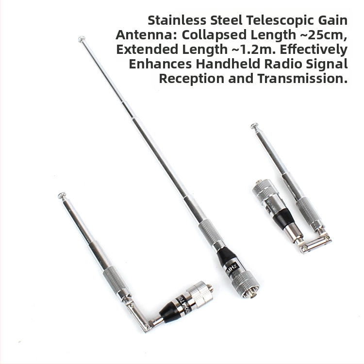 FeiXunteng ručná anténa pre rádio, teleskopická z nehrdzavejúcej ocele, skladacia, vysoký zisk, rozsah 136-174/400-470 MHz