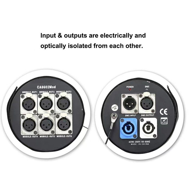 DMX512 Διανομέας σήματος 6-δρομών, 3-pin XLR βύσμα, Εσωτερική χρήση, 88–256V AC